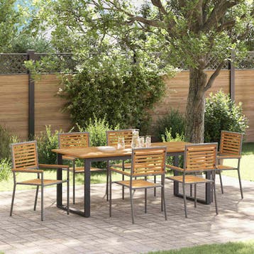 vidaXL Tuin Eettafel Set 7 pcs Grijs Massief Acacia Hout, Verzenden, Nieuw