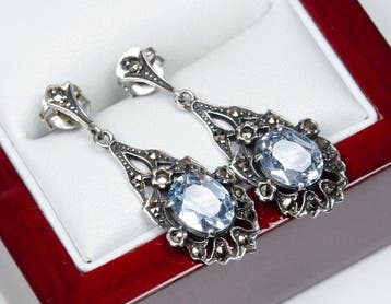 - 925 zilver - blauwe spinel - marcasiet - Oorbellen