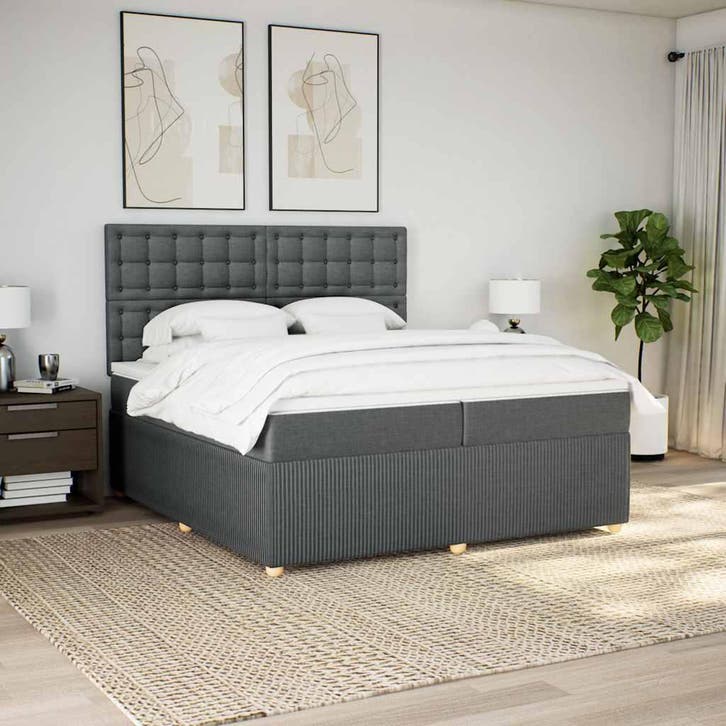 vidaXL Boxspring met matras stof donkergrijs 200x200 cm, Huis en Inrichting, Slaapkamer | Bedden, Nieuw, Verzenden