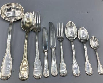 Tafelservies voor 12 (86) - Verzilverd - Schelpvormig, Antiek en Kunst