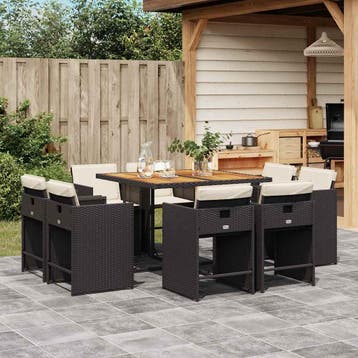 vidaXL 9-delige Tuinset poly rattan zwart, Jardin & Terrasse, Verzenden, Tuinset
