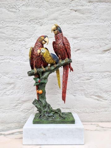 Sculpture, Parrot family - 41 cm - Bronze, Marbre