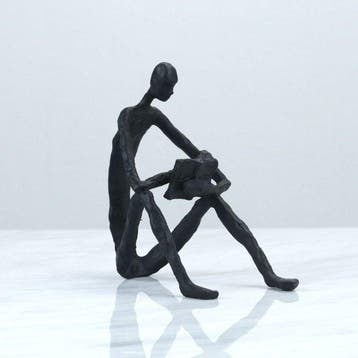 sculptuur, Modern abstract black wrought iron reading figure, Antiek en Kunst
