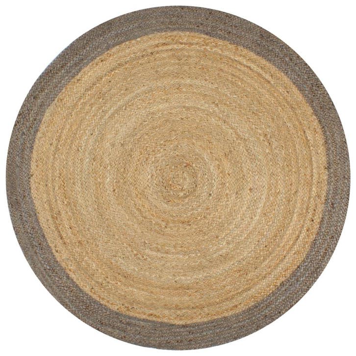 vidaXL Vloerkleed handgemaakt met grijze rand 90 cm jute, Maison & Meubles, Ameublement | Tapis & Moquettes, Envoi