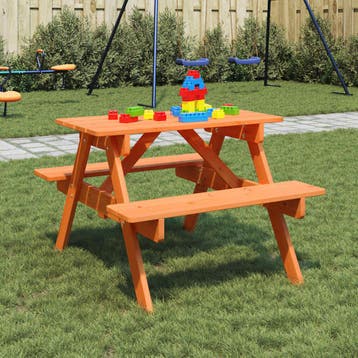 vidaXL Picknicktafel voor 4 kinderen met parasolgat massief, Verzenden, Nieuw