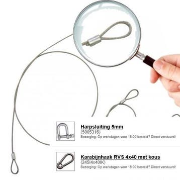 Staalkabeltjes met lussen voorzien van draadklem - 2mm, Verzenden