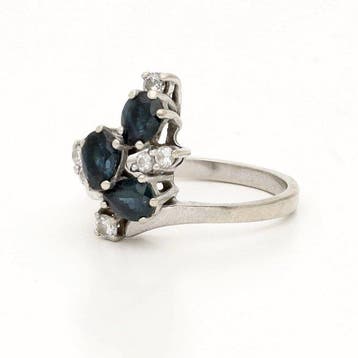 Ring - 14 karaat Witgoud Saffier - Diamant