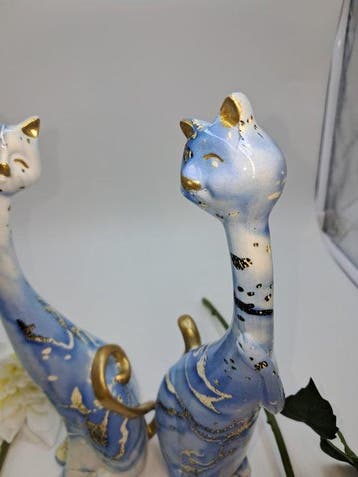 Beeld, Coppia di Gatti XL Decorativi in Resina Effetto