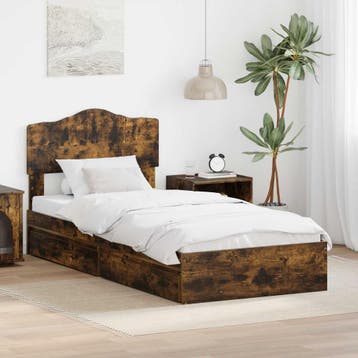 vidaXL Opbergbed met lade Rook Eiken 70 x 190 cm Bewerkt, Verzenden, Nieuw