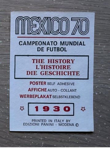 1970 Panini Manifesto/Affiche/Poster Mexico 70 Uruguay 1930, Collections