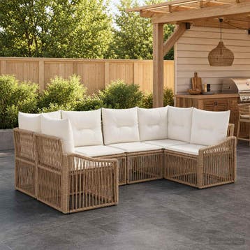 vidaXL Tuinbank Set 6 st 6-Aantal zitplaatsen Beige poly, Verzenden