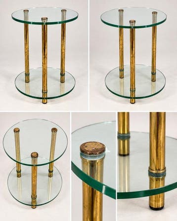 Elegante ronde bijzettafel – helder glas en goudkleurige, Nieuw