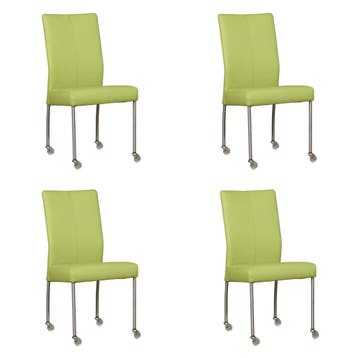 Set van 4 Leren eetkamerstoelen Comfort met wieltjes -, Ophalen of Verzenden, Nieuw, Leer, Eén