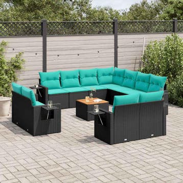 vidaXL 12-delige tuinbankset met kussens van zwart polyrotan, Verzenden, Nieuw