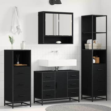 vidaXL Badkamermeubel Set 3 st Zwart Eiken 35 x 37,5 x 166, Verzenden, Nieuw