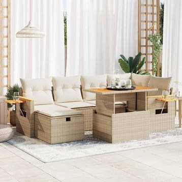 vidaXL 8-delige Loungeset met kussens poly rattan beige, Verzenden, Nieuw, Loungeset