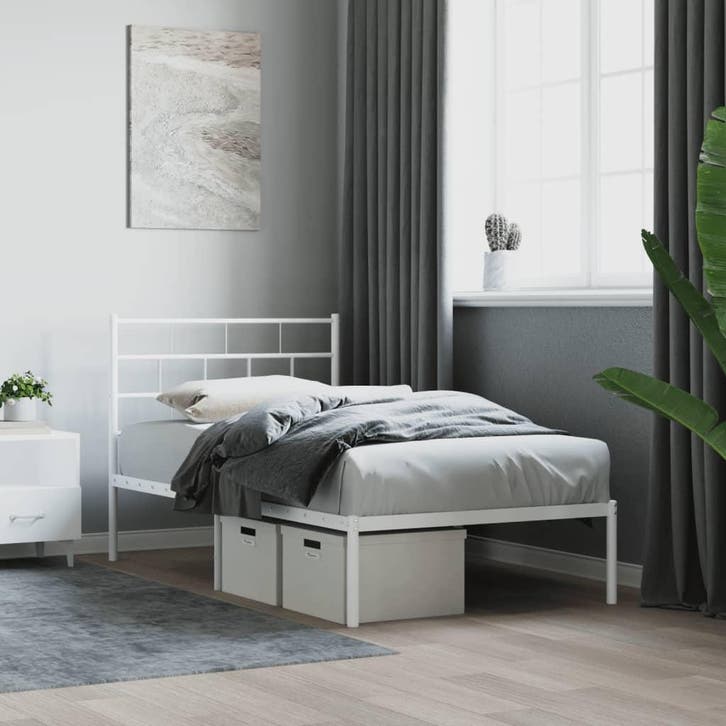 vidaXL Bedframe met hoofdbord metaal wit 80x200 cm, Huis en Inrichting, Slaapkamer | Bedden, Nieuw, Verzenden