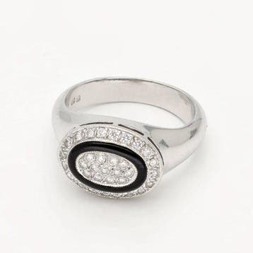 Ring - 18 karaat Witgoud Diamant (Natuurlijk) - Onyx, Handtassen en Accessoires, Ringen, Nieuw