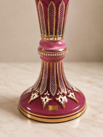 Egermann - Vaas - Hoogte: 69 cm - Kristal - Roze kristallen