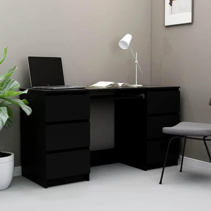 vidaXL Schrijftafel 140x50x77 cm bewerkt hout zwart, Huis en Inrichting, Bureaus, Nieuw, Verzenden