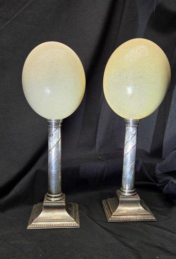 2 ostrich eggs on beautifull antique silver-plated metal