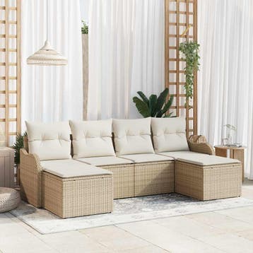 vidaXL Tuinbank Set 6 st Beige en Wit poly rattan, Verzenden