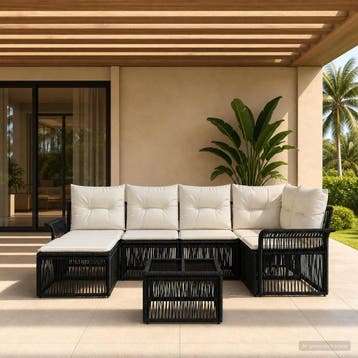 vidaXL Tuinbank Set 7 st Zwart poly rattan, Verzenden, Nieuw