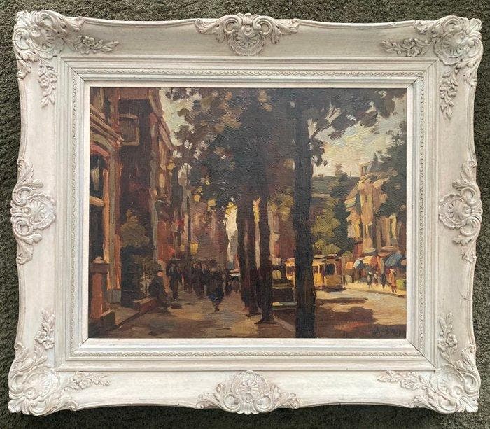 Jan van Bloppoel (1920-1972) - Herengracht Den Haag met, Antiek en Kunst, Kunst | Schilderijen | Klassiek