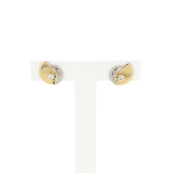 Bicolor gouden oorstekers met zirconia (Oorbellen), Handtassen en Accessoires, Oorbellen, Gebruikt, Ophalen of Verzenden, Met edelsteen