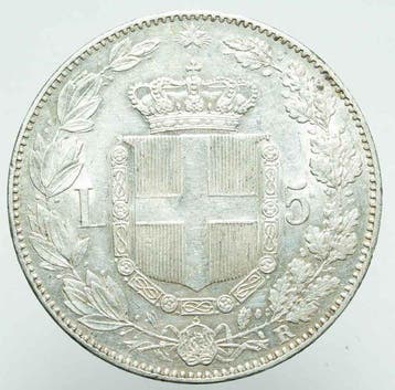 Italië, Koninkrijk Umberto I. 5 Lire 1879, Postzegels en Munten