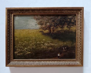 Europese school (XIX) - Paesaggio rurale con figura, Antiek en Kunst