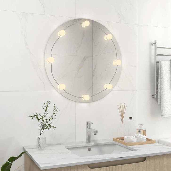 vidaXL Wandspiegel met LED-lampen rond glas, Huis en Inrichting, Woonaccessoires | Spiegels, Nieuw, Verzenden
