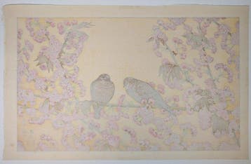 Toshi Yoshida - « Joie du début du printemps » (Colombes et