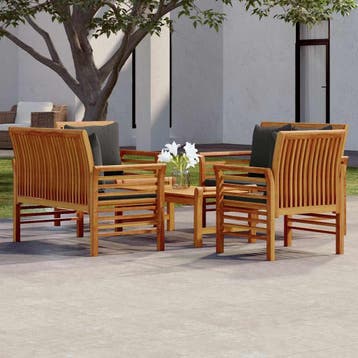 vidaXL 5-delige Loungeset met kussens massief acaciahout, Verzenden, Nieuw, Loungeset
