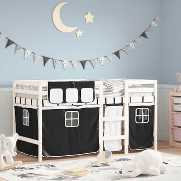 vidaXL Kinderhoogslaper met gordijnen 90x190 cm grenenhout, Huis en Inrichting, Verzenden, Nieuw