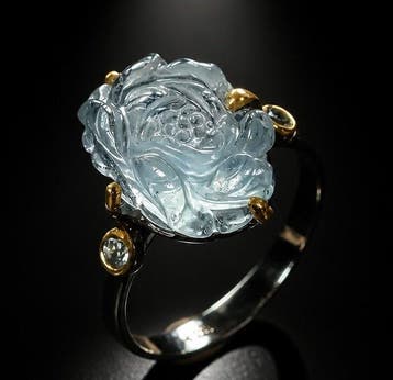 925 zilver - gesneden aquamarijn - amethist - Ring