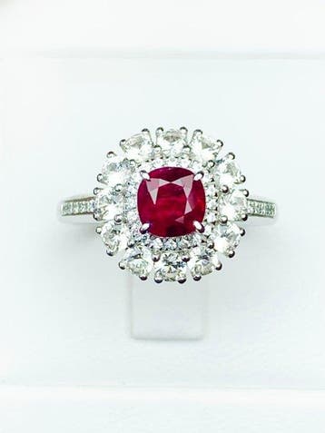 Bague Platine - 1.95ct. tw. Rubis - Diamant - Birmanie, pas