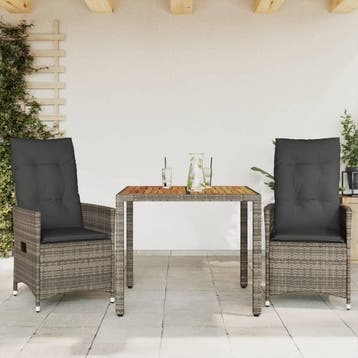 vidaXL 3-delige Bistroset met kussens poly rattan grijs, Verzenden, Nieuw