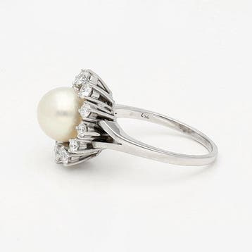 Bague - 18 carats Or blanc - Diamant - Parel, Nieuw