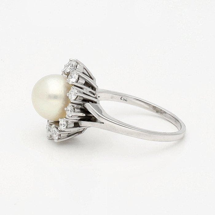 Bague - 18 carats Or blanc - Diamant - Parel, Bijoux, Sacs & Beauté, Bagues