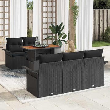 vidaXL Tuinbank Set 6 st Zwart Poly rattan, Verzenden
