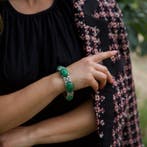 Armband Platina diamant en gegraveerde jade schakelarmband, Nieuw