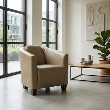 Leren fauteuil Press - Granada Taupe (taupe/bruin) - Poten, Nieuw, Ophalen of Verzenden, Eigentijds, Klassiek, Retro, Romantisch, Vintage
