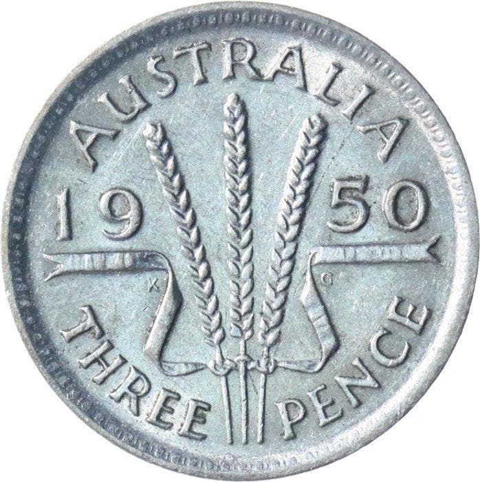 Australië. George VI. 3 Pence 1950, 1951 & 1952 (Zonder, Timbres & Monnaies, Monnaies | Europe | Monnaies non-euro