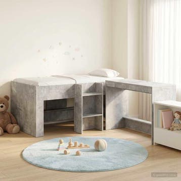vidaXL Kinderhoogslaper met bureau 2 st Betongrijs Bewerkt, Huis en Inrichting, Slaapkamer | Bedden, Verzenden, Nieuw