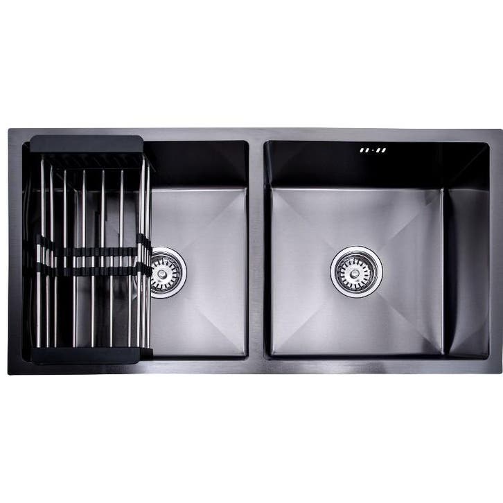 Lendo Online Évier Double Inox 87×44 Anthracite Égouttoir, Doe-het-zelf en Bouw, Sanitair
