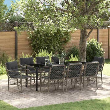 vidaXL Tuin Eettafel Set 9 st Grijs poly rattan, Verzenden, Nieuw