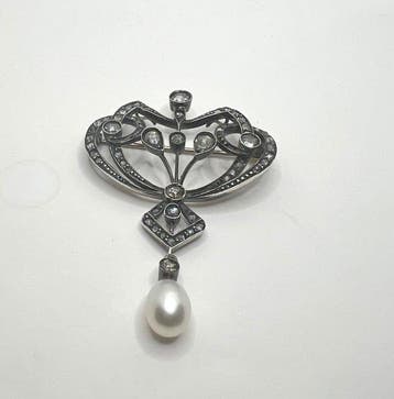 Broche - 14 carats Or jaune, Argent Diamant (Naturelle)