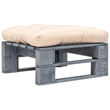 vidaXL Tuinhocker met zandkleurig kussen pallet hout grijs, Verzenden, Nieuw