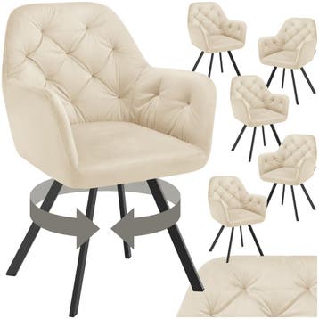 Fluwelen draaistoel Lucia, gestoffeerd - crème, Set van 6, Huis en Inrichting, Verzenden, Nieuw